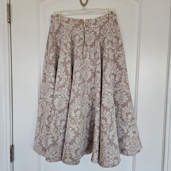 Closet. London Damask Taupe & Cream A-line Skirt - Picture 3 of 10